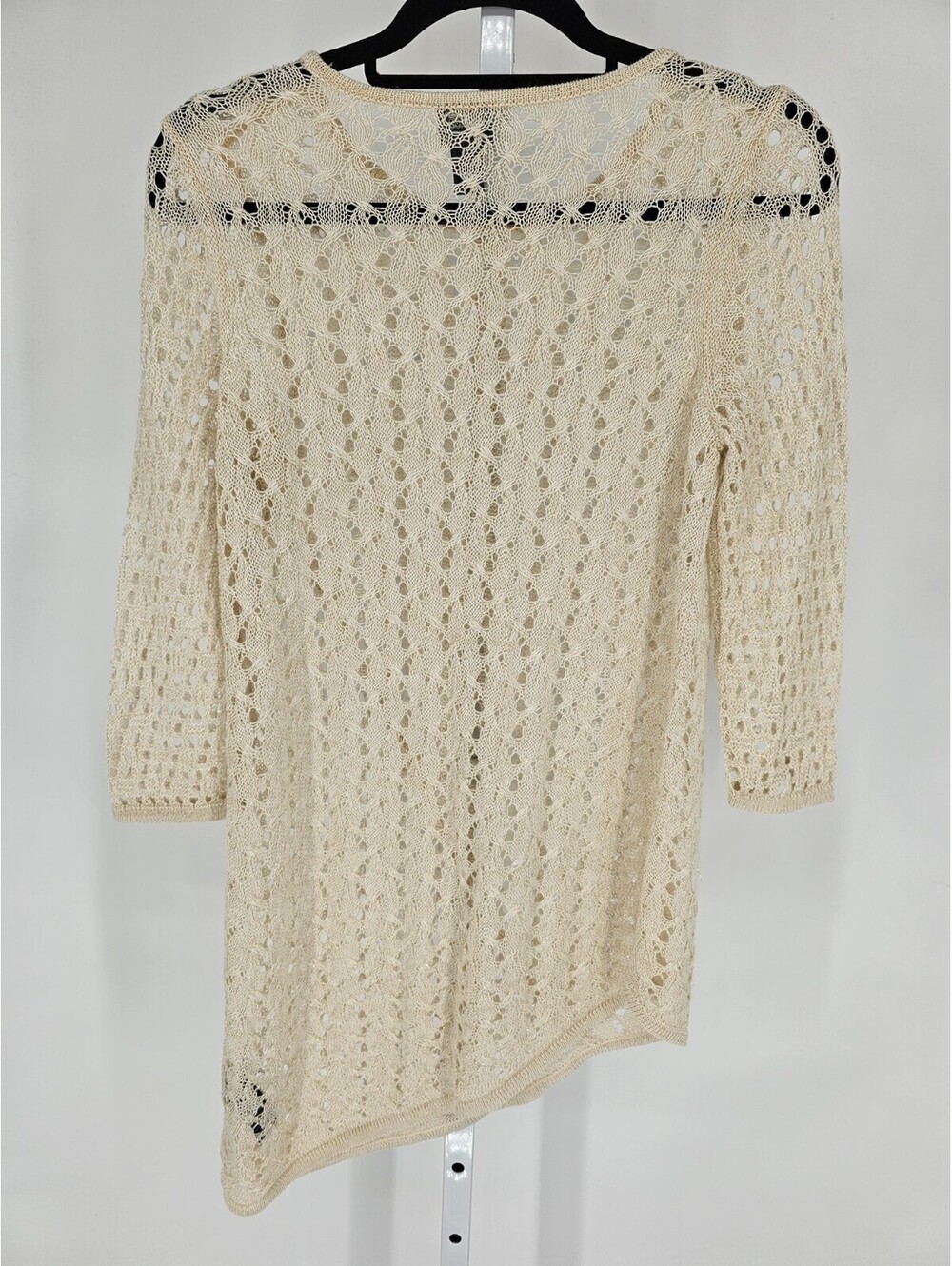 Chico's Travelers Womens Size 0 (S) Crochet Sweater Cream Metallic Asymmetric - Picture 4 of 4